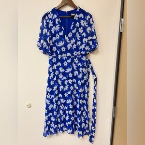 DKNY Blue and White Floral Midi Dress